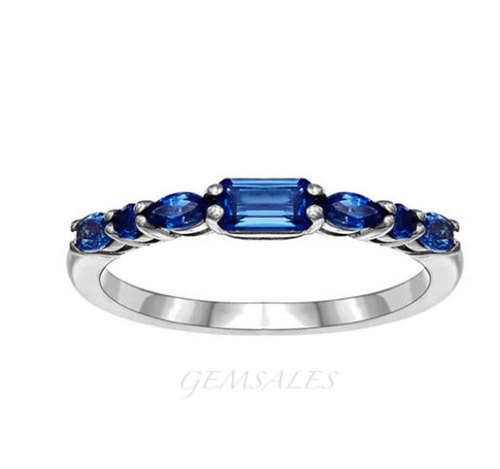 ELEGAN ROYAL BLUE BAGUETTE & OVAL RING *S925*    SIZE   5.75   -   L 1/2  -  51mm