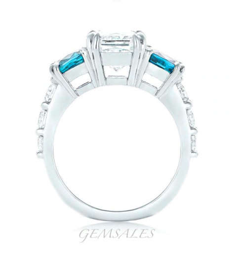 2.05ct  PRINCESS CUT CLEAR & AQUA TOPAZ CZ*S925*   SIZE   9.75   -   T   -   61.5mm