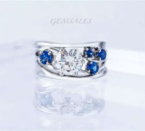 GYPSY SETTING ROYAL BLUE & WHITE TOPAZ CZ   *S925*   SIZES   5.75 - 6.75 - 7.75 - 8.75 - 10