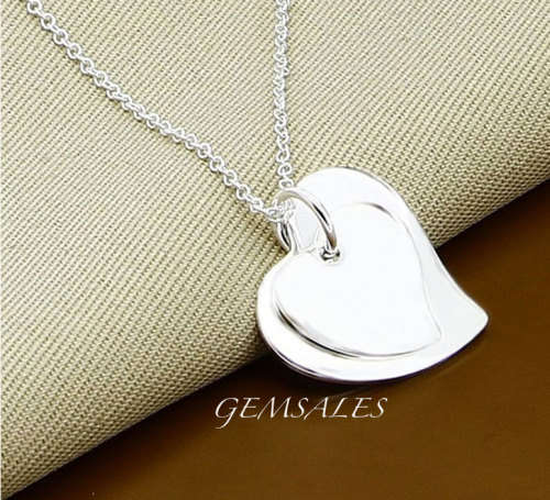 DOUBLE HEART PENDANT NECKLACE  ***S925***    *CHAIN 45cm  PENDANT 2.5cm*