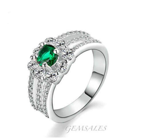 EXQUISITE .75ct EMERALD  CZ HALO DESIGN PAVE SETTING  *S925*    SIZE    8.75   -  R  -  59mm