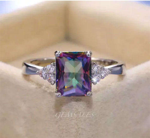 EXQUISITE MYSTIC TOPAZ CZ WITH INLAY  *S925*    SIZE   10  -  T 1/2  -  62mm