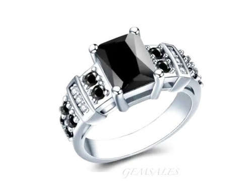 3ct EMERALD CUT BLACK CZ DESIGNER RING *EXCUISITE* SIZE   6.5  -  N  -  53mm