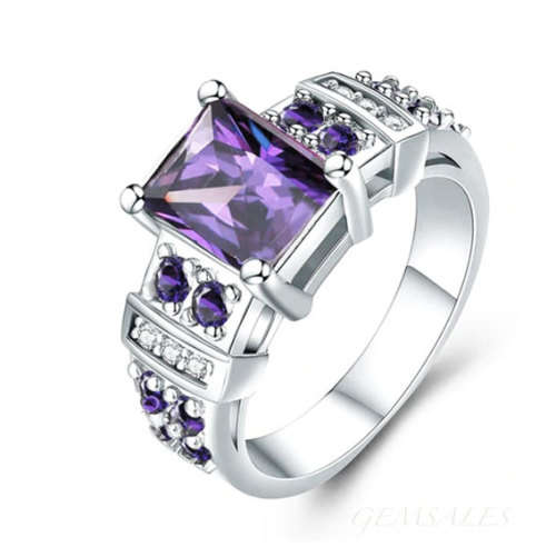 3ct EMERALD CUT AMETHYST CZ DESIGNER RING *EXCUISITE* SIZE   6.75  -  N 1/2  -  53.5mm