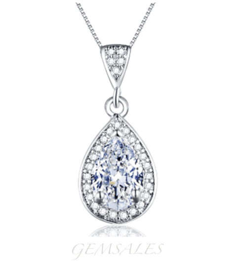 STUNNING 2ct BBRILLIANT CUT CZ PENDANT NECKLACE  *CHAIN 42cm + EXTENSION 5cm*