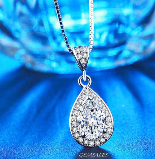 STUNNING 2ct BBRILLIANT CUT CZ PENDANT NECKLACE  *CHAIN 42cm + EXTENSION 5cm*
