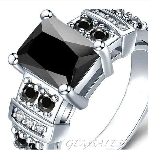 3ct EMERALD CUT BLACK CZ DESIGNER RING *EXCUISITE*   SIZE   6.5   -   N   -   53mm