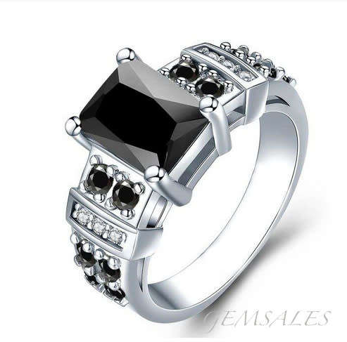 3ct EMERALD CUT BLACK CZ DESIGNER RING *EXCUISITE*   SIZE   6.5   -   N   -   53mm