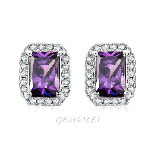 1ct AMETHYST EMERALD CZ IN HALO SETTING *STUD EARRINGS*