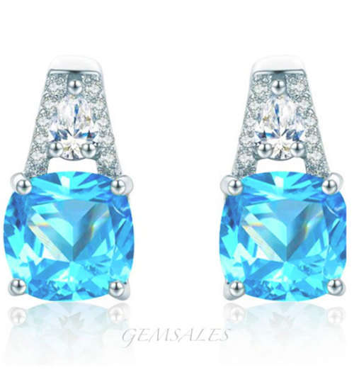 2.9ct SWISS BLUE TOPAZ CZ   S925  *STUD EARRINGS*