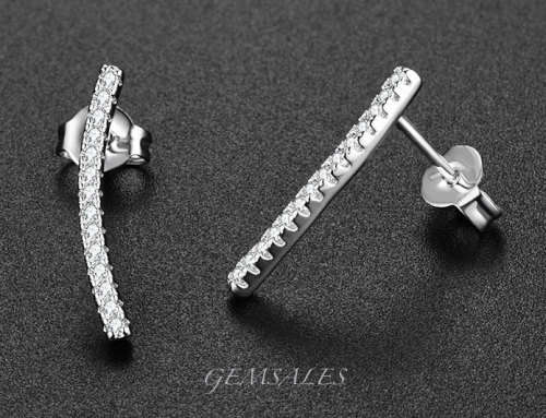 ELEGANT SILVER BAR  STUD EARRINGS  S925 *WITH MICRO INLAY*