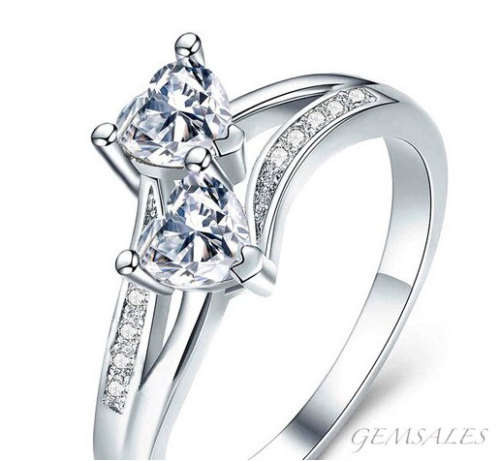 *DOUBLE HEART DESIGN* CLEAR TOPAZ CZ #DAINTY#     SIZE   8  -  Q  -  57mm