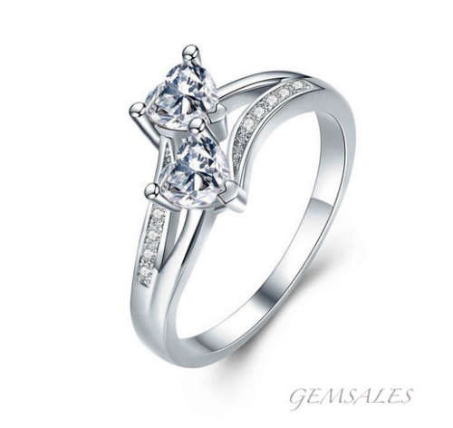 *DOUBLE HEART DESIGN* CLEAR TOPAZ CZ #DAINTY#     SIZE   8  -  Q  -  57mm