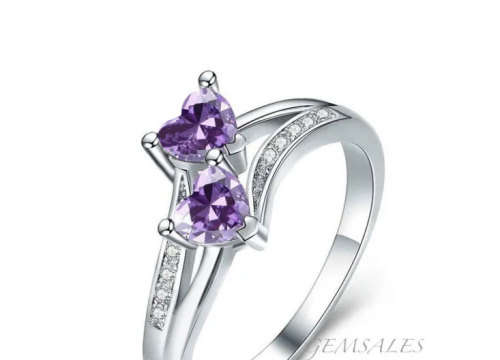 *DOUBLE HEART DESIGN* AMETHYST TOPAZ CZ #DAINTY#   S925   SIZES   6  /  7  /  9  /  10    AVAILABLE