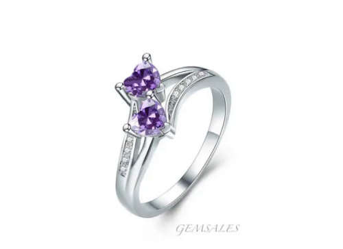 *DOUBLE HEART DESIGN* AMETHYST TOPAZ CZ #DAINTY#   S925   SIZES   6  /  7  /  9  /  10    AVAILABLE