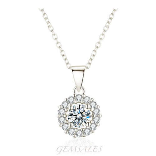 .50ct HALO CZ PENDANT NECKLACE  *CHAIN 45cm + EXTENSION 5cm*