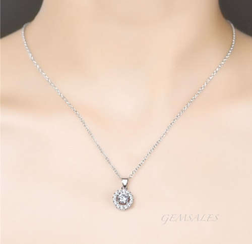 .50ct HALO CZ PENDANT NECKLACE  *CHAIN 45cm + EXTENSION 5cm*