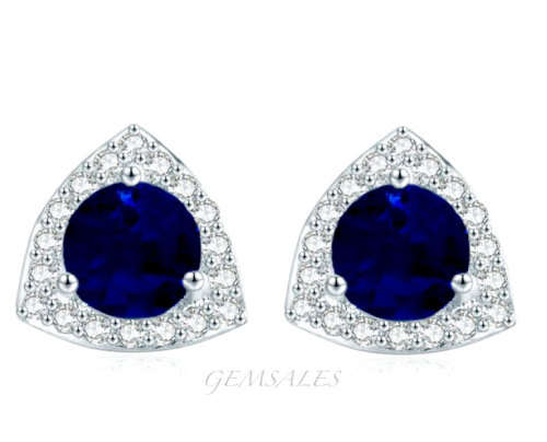 2ct ROYAL BLUE TOPAZ CZ  HALO SETTING STUD EARRINGS *S925*
