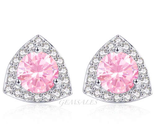 2ct PINK TOPAZ CZ  HALO SETTING STUD EARRINGS *S925*