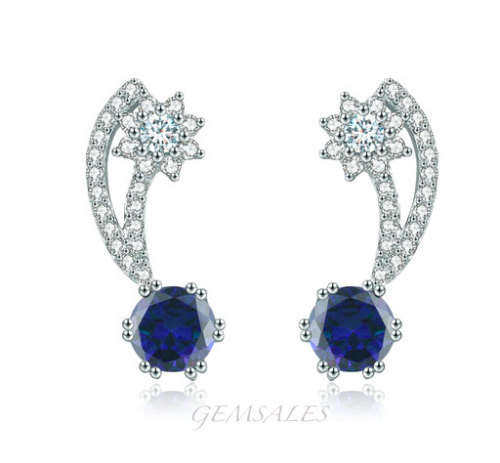 ELEGANT DESIGN .75ct  ROYAL BLUE CZ  STUD EARRINGS *EXCUISITE*   LENGTH  20mm
