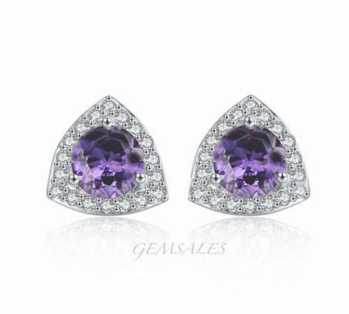 2ct AMETHYST TOPAZ CZ  HALO SETTING STUD EARRINGS *S925*