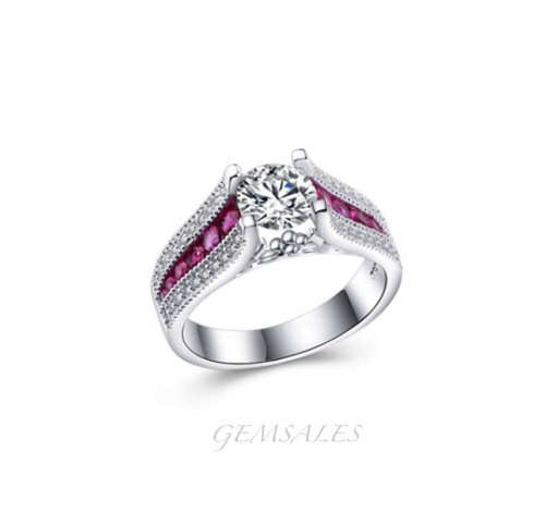 2ct Cr Diamond CZ RUBY INLAY *S925*    SIZES   7.5  /  8.75  /  9  /  10   AVAILABLE