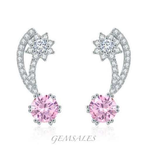 ELEGANT DESIGN .75ct  PINK TOPAZ CZ  STUD EARRINGS *EXCUISITE*   LENGTH  20mm