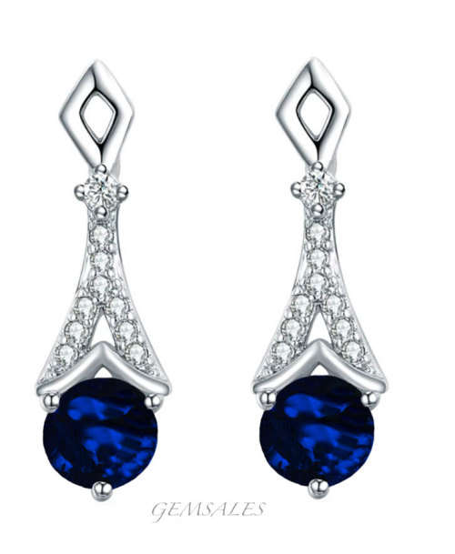 STYLISH ELEGANT .50ct ROYAL BLUE SAPHIRE CZ DROP EARRINGS  *S925*