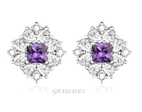 .25ct AMETHYST TOPAZ CZ  STUD EARRINGS IN CLUSTER SETTING  S925 *10mm*
