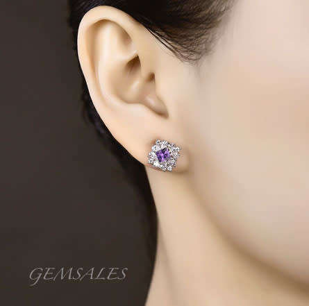 .25ct AMETHYST TOPAZ CZ  STUD EARRINGS IN CLUSTER SETTING  S925 *10mm*