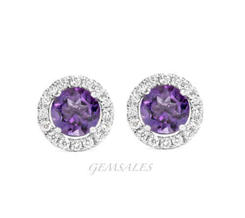 1.25ct AMETHYST  CZ IN HALO SETTING *STUD EARRINGS*