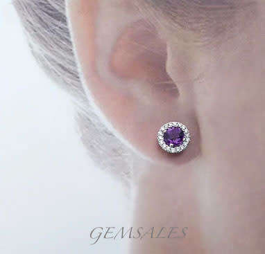 1.25ct AMETHYST  CZ IN HALO SETTING *STUD EARRINGS*