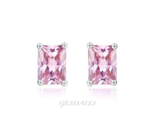 1ct PINK EMERALD CUT TOPAZ CZ  S925 *STUD EARRINGS*