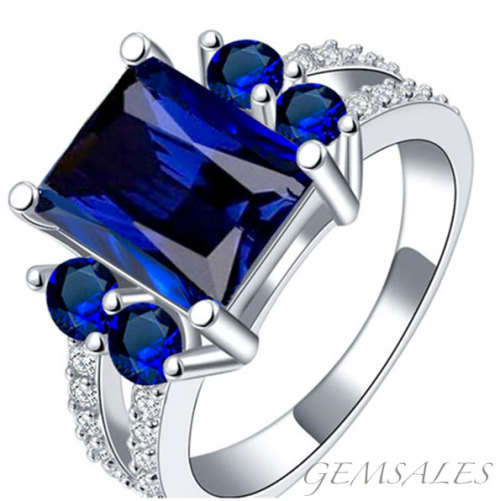 SPECTACULAR 3ct EMERALD CUT ROYAL BLUE SAPPHIRE CZ*S925*   SIZES    7.75  /  8.75  /  9.75