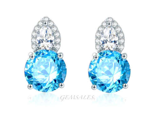 2.9ct SWISS BLUE TOPAZ CZ   S925  *STUD EARRINGS*