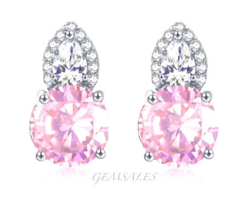 2.9ct PINK TOPAZ CZ   S925  *STUD EARRINGS*