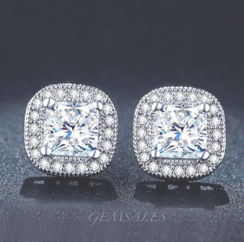 1ct PRINCESS CUT SIM DIAMOND CZ IN HALO SETTING *S925*