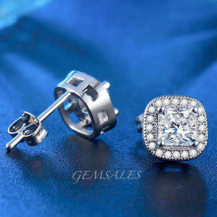 1ct PRINCESS CUT SIM DIAMOND CZ IN HALO SETTING *S925*
