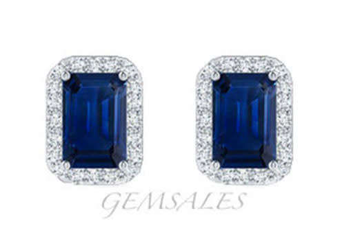 1ct ROYAL BLUE EMERALD CZ IN HALO SETTING 10x8mm *STUD EARRINGS*S925
