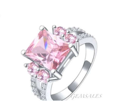 SPECTACULAR 3ct EMERALD CUT PINK TOPAZ CZ   SIZES    6  /  6.75  /  8  /  9