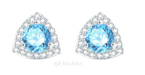 2ct BRILLIANT CUT SWISS BLUE TOPAZ CZ  HALO SETTING STUD EARRINGS S925