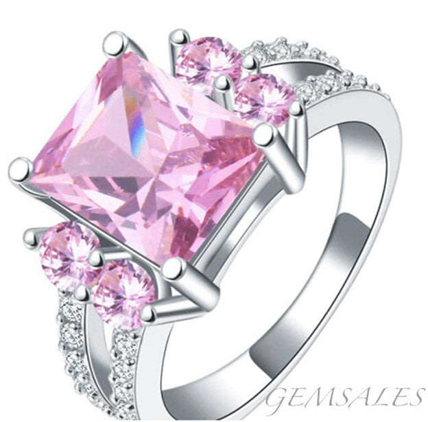 SPECTACULAR 3ct EMERALD CUT PINK TOPAZ CZ  *S925*  SIZES   6.75   /   9   AVAILABLE