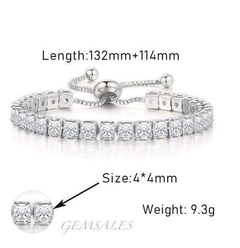 30 x .40ct PRINCESS CUT BRILLIANT CUT CZ *ADJUSTABLE* TENNIS BRACELET