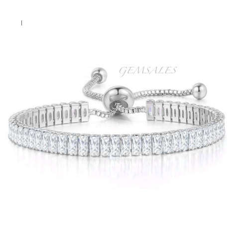 41 x .24ct BAGUETTE CUT BRILLIANT CZ *ADJUSTABLE* TENNIS BRACELET