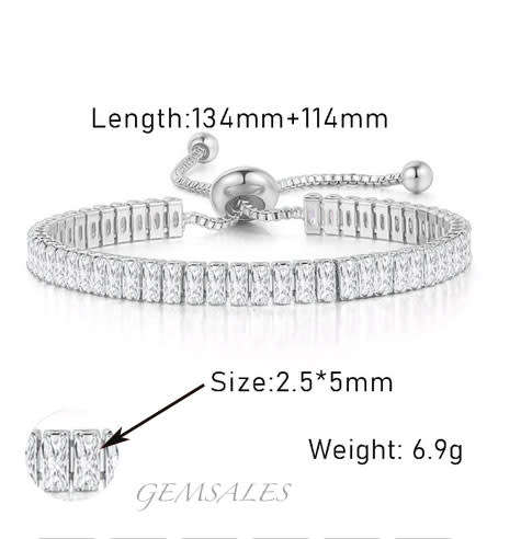 41 x .24ct BAGUETTE CUT BRILLIANT CZ *ADJUSTABLE* TENNIS BRACELET