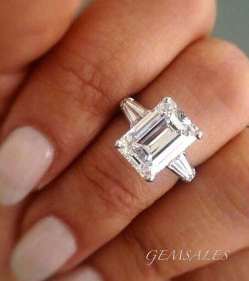 BRILLIANT CUT  2.5Ct EMERALD & BAGUETTE SIM DIAMOND CZ *S925* SIZE  5.75  -  L 1/2  -  51mm