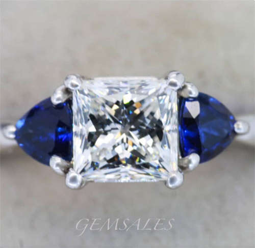 3ct PRINCESS *ROYAL BLUE TRILLION SETTING* CZ  *S925*   SIZE   5.75  -  L 1/2  -  51mm