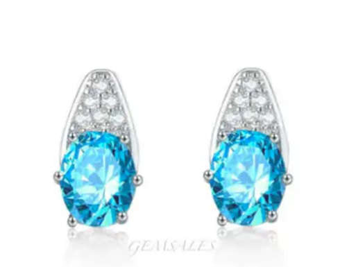 ELEGANT DESIGN 2.5ct OVAL CUT SWISS BLUE CZ  STUD EARRINGS S925  *PAVE SETTING*