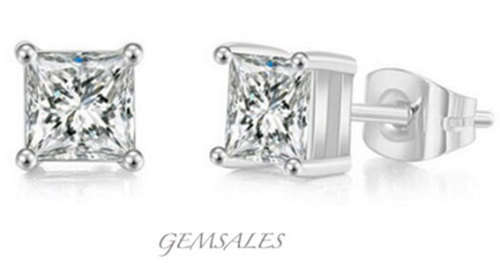 2.9ct Brilliant Princess Cut CZ STUD EARRINGS *EXCUISITE*   8mm x 8mm