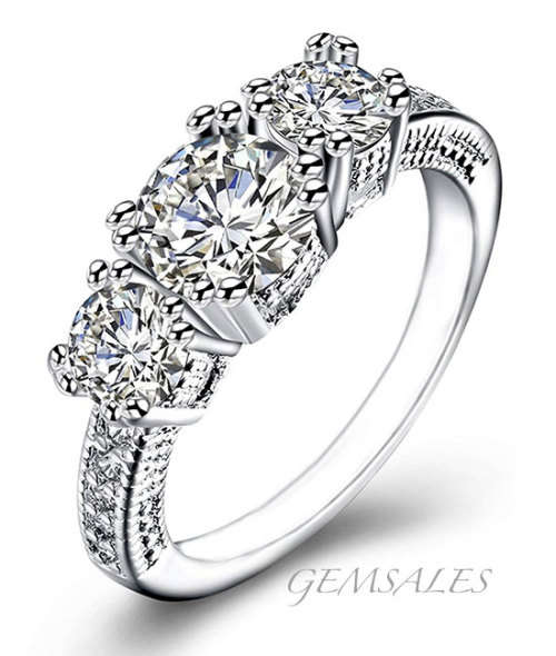 BRILLIANT CUT 3.46ct Cr Diamond CZ Ring Trilogy *SENSATIONAL*18KGP*   SIZE  8.75